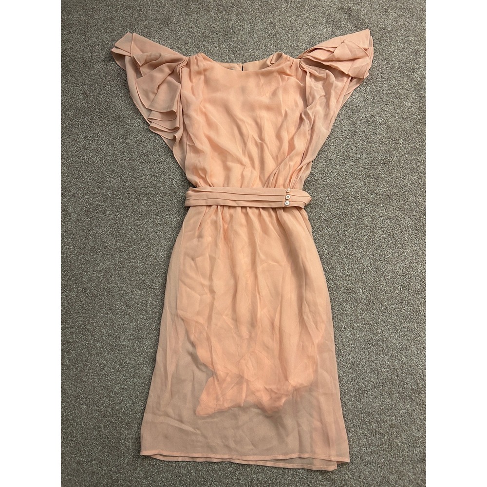 1980s VTG Pierre Cardin Dress Womens 2 Petite Peach Pink Excellent Ruffle Sleeve